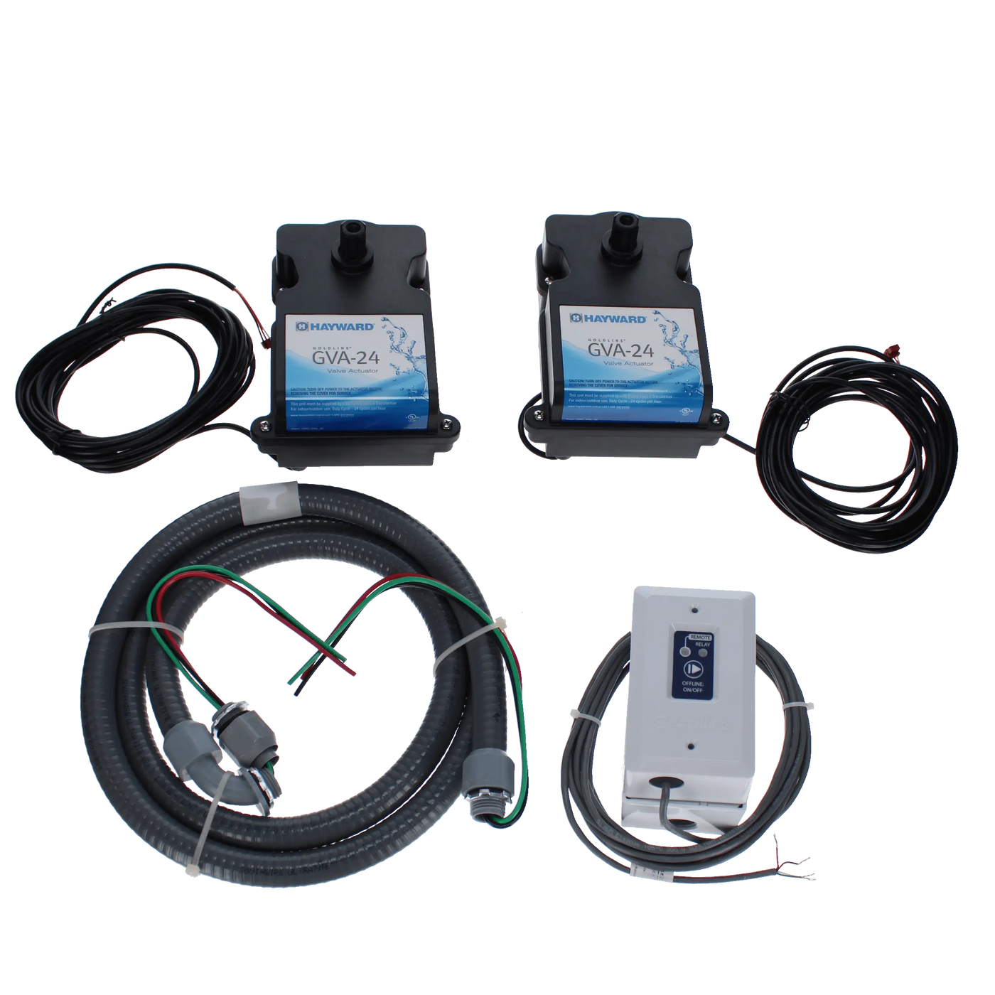 Hayward HL485SPAKIT kit with two valve actuators, smart relay, junction box, and 6-foot whip