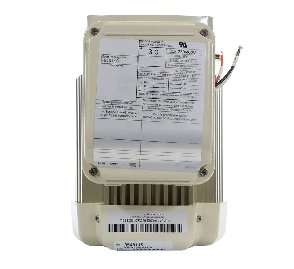354817S Motor, Pentair WF/WFXF, 3.0hp, 208-230v, 1-Spd, 56Y, SQFL, TEFC
