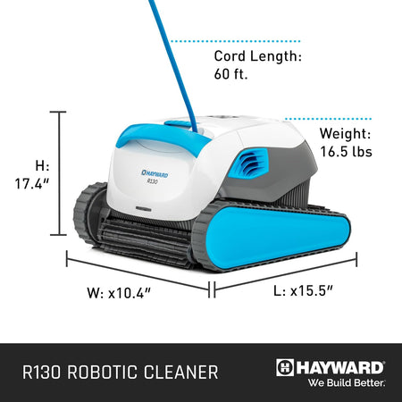 Hayward | W3RCH431CU | R130 Robotic Cleaner - Dual Scrubbing Brushes, Tangle-Free Cable, Top Load Easy Clean Basket, Smart Navigation, Fine/Ultra Fine Filters for In-Ground Pools up to 50ft Hayward