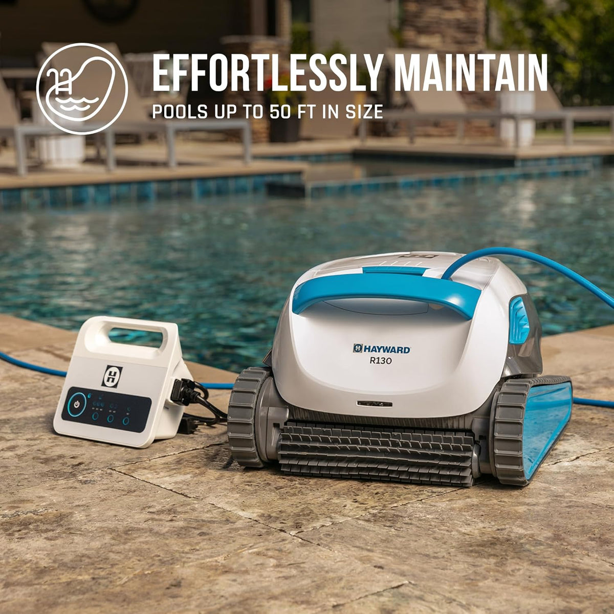 Hayward | W3RCH431CU | R130 Robotic Cleaner - Dual Scrubbing Brushes, Tangle-Free Cable, Top Load Easy Clean Basket, Smart Navigation, Fine/Ultra Fine Filters for In-Ground Pools up to 50ft Hayward