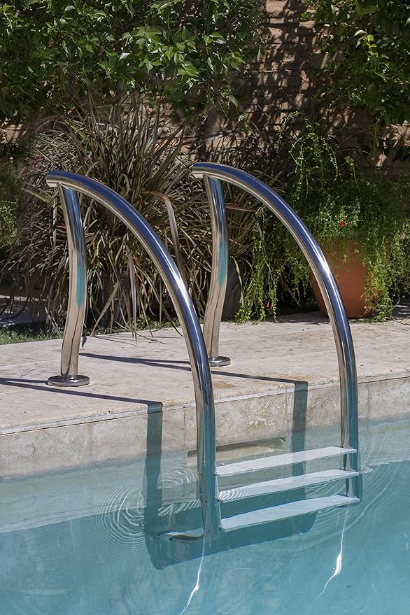 SR Smith | DR-L3065P-W | Designer Series 3‑Step Ladder – 1.90″ x .065″ Wall 304 Stainless Steel, White High-Impact Plastic Treads