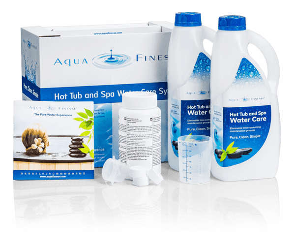 Aquafinesse | 956500 | Hot Tub Water Care System Kit Includes: (2) 2L Aquafinesse, (2) Filter Cleaner Tablets, Measuring Cup, Instruction Manual  (Lasts Approx. 3-5 Months)