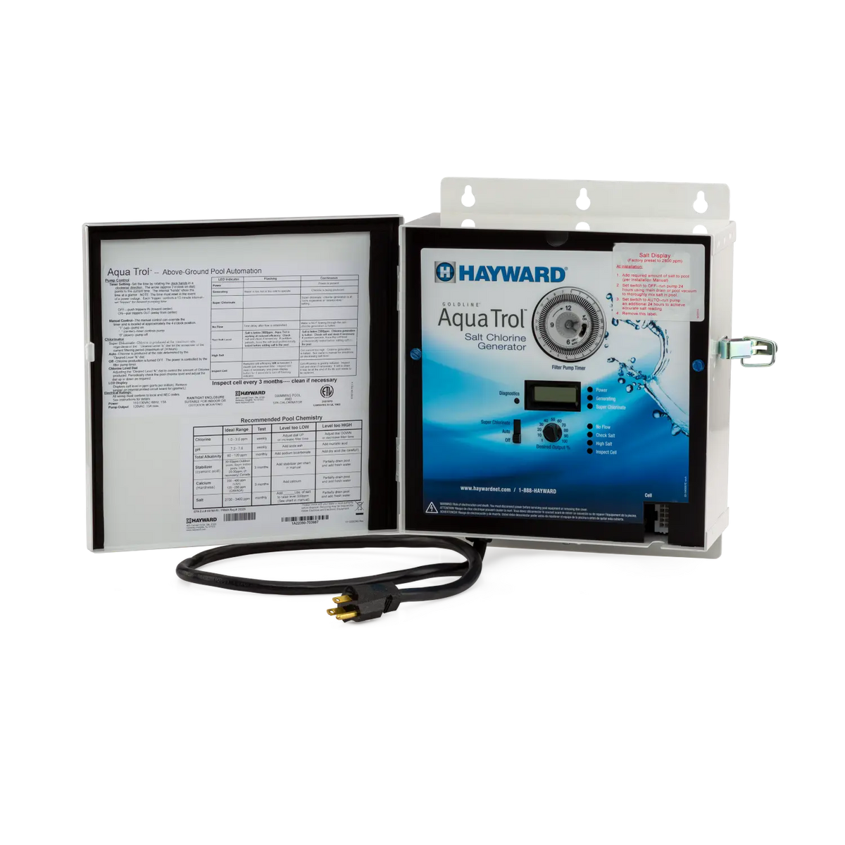 Hayward | W3AQ-TROL-RJ | AquaTrol Salt Chlorination System with GLX-CELL-5 TurboCell – Jet Fittings, Up to 18,000 Gal Hayward