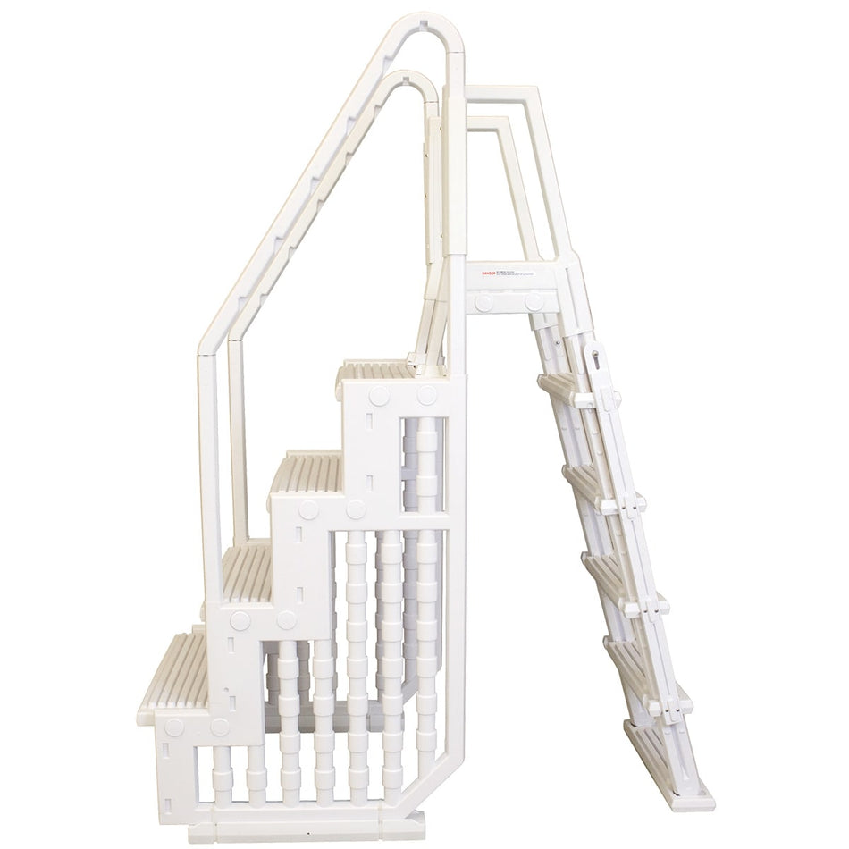 Blue Torrent AC LDR Cayman White Entry Step System 32" Wide w/ Flip-Up Outside Ladder, Fits 48" - 54" ABG Pools