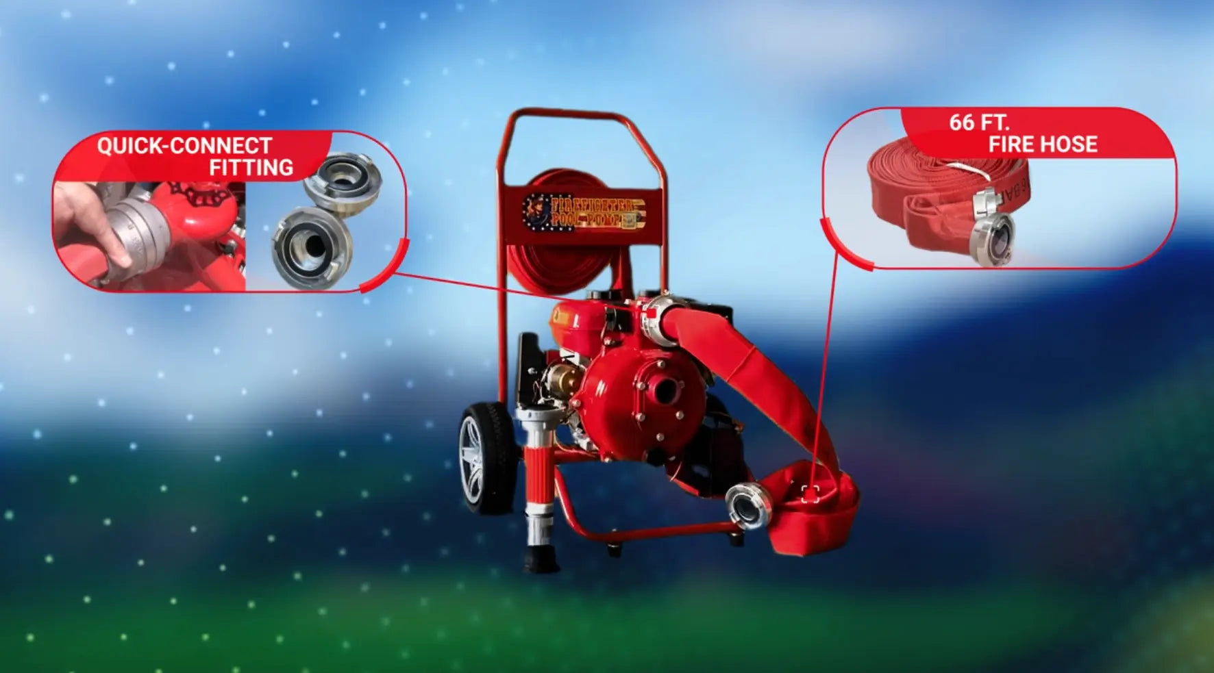 Firefighter Pool Pump | Gas-Powered Emergency Pool & Fire Protection Pump | 7.5 HP Complete Kit Fire Fighter Pool Pump