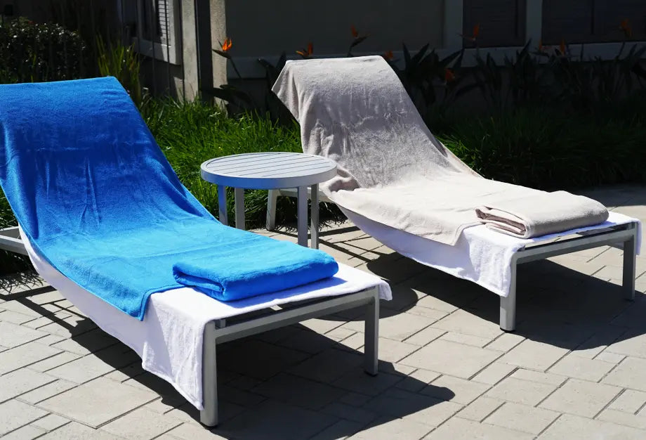 FatTowels Fitted Solid Terry Cloth Chaise Lounge Cover | 100% Cotton Pool Chair Towel – White or Ecru (Tan) (10 Pack) FatTowels