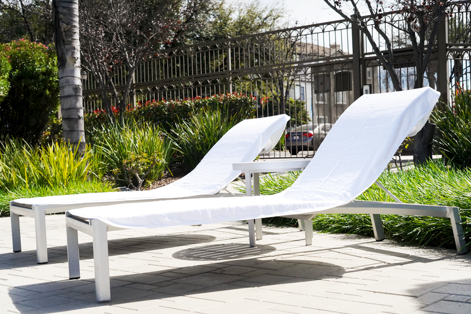 FatTowels Fitted Solid Terry Cloth Chaise Lounge Cover | 100% Cotton Pool Chair Towel – White or Ecru (Tan) (10 Pack)