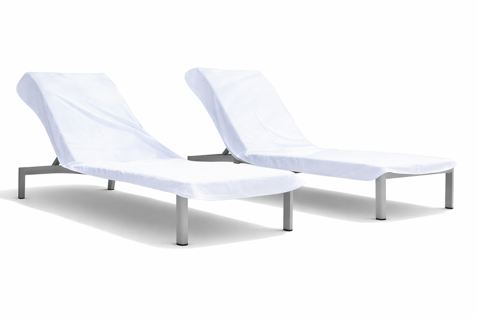FatTowels Fitted Solid Terry Cloth Chaise Lounge Cover | 100% Cotton Pool Chair Towel – White or Ecru (Tan) (10 Pack)