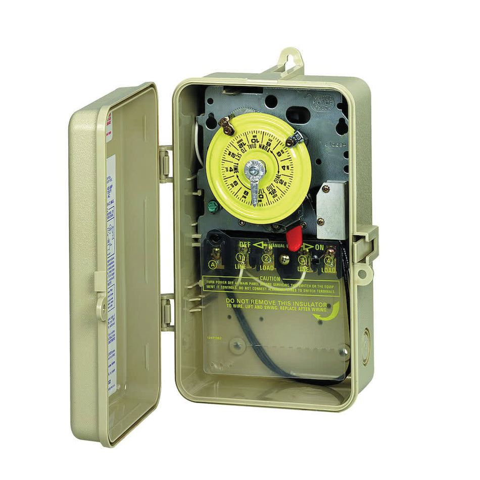 Intermatic T104P201 24-Hour 208-277V Mechanical Time Switch, DPST, Pool Heater Protection, Type 3R Plastic Enclosure