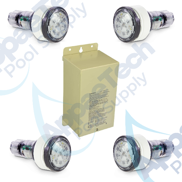 Pentair | 602134 | MicroBrite White LED Kit – 4 Lights with 100 ft Cords & Transformer