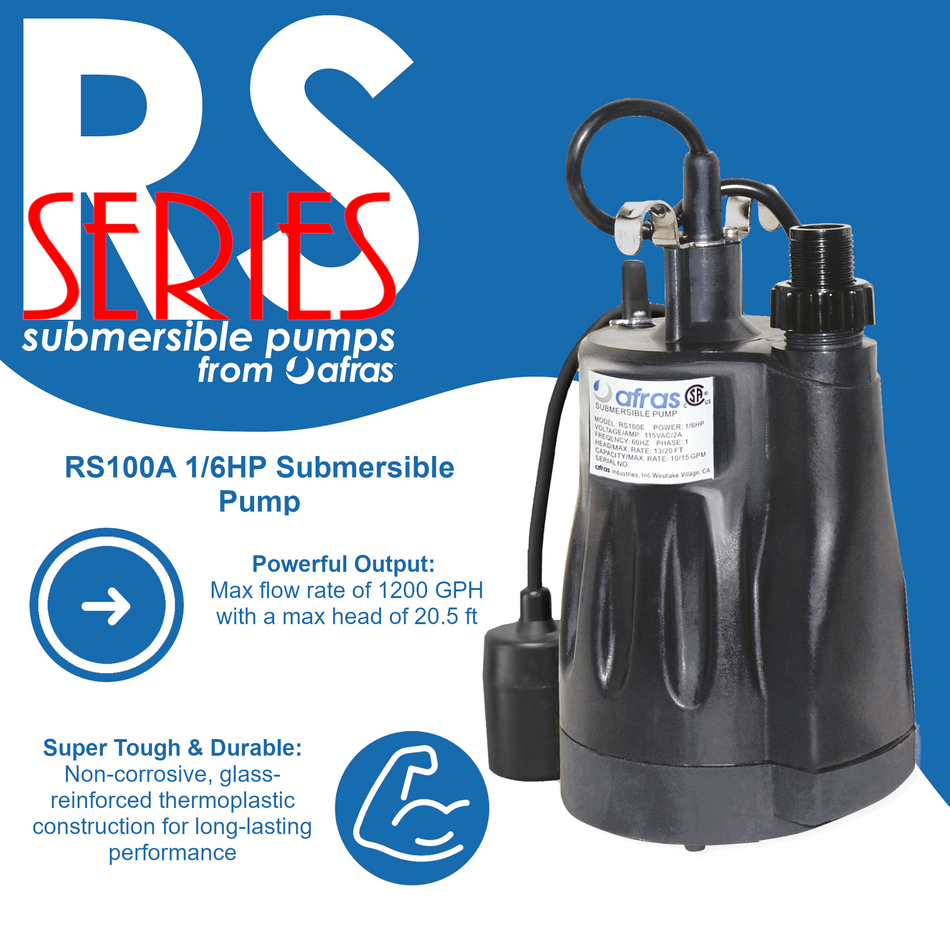 Afras RS100A 1/6HP Submersible High Efficiency Pump with Automatic Float Switch