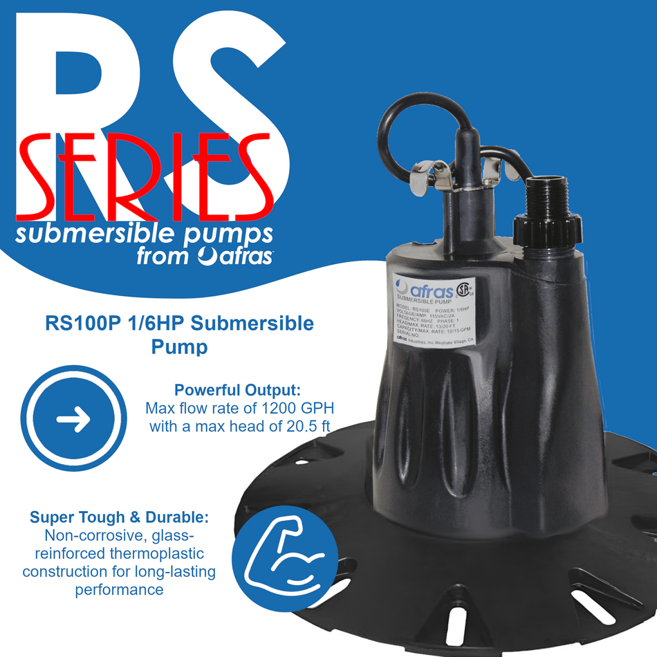 Afras ‎10101PA RS100 PRO 1/6HP Submersible High Efficiency Pump with Automatic Float Switch and Stabilizer Base