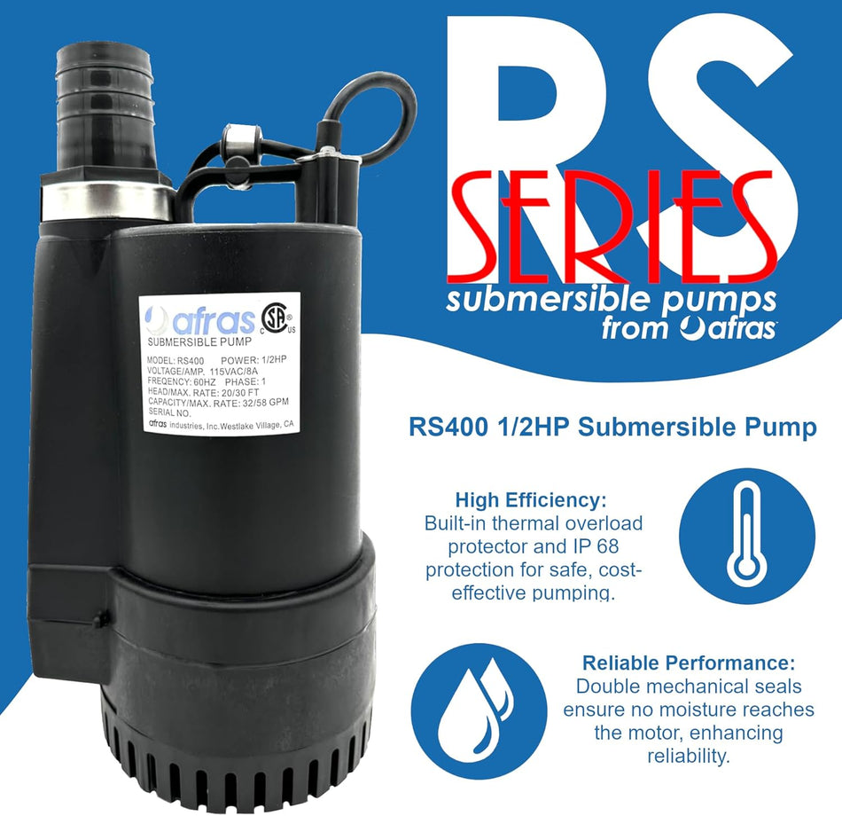 Afras RS400 1/2 HP Submersible High Efficiency Pump