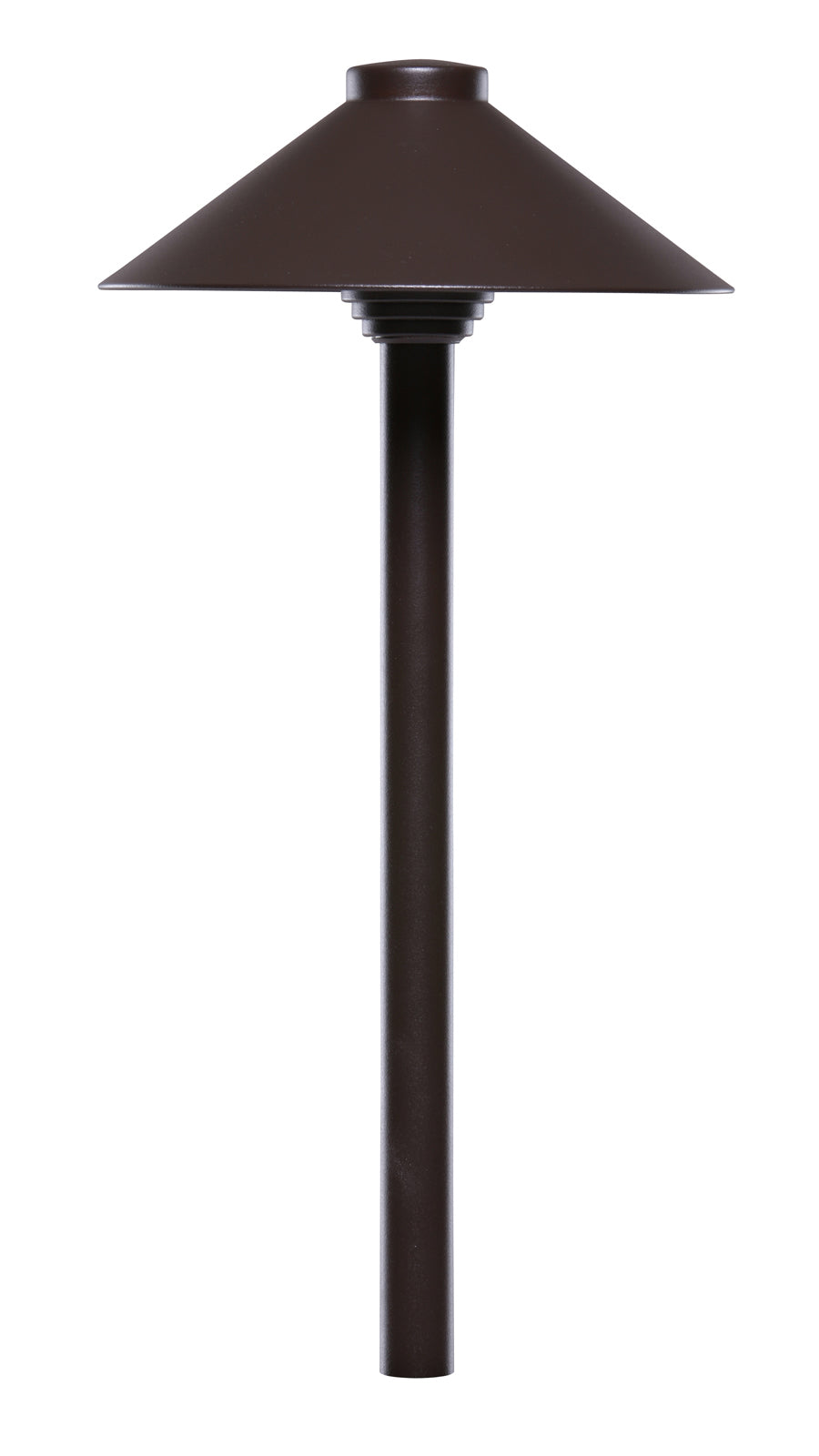 Sollos | 914030S | Straight Path Light – 9" Hat, 12V - 15" Stem, Textured Bronze – Includes 20W-Equiv JC3 LED, 3000K (7-10 day lead time)