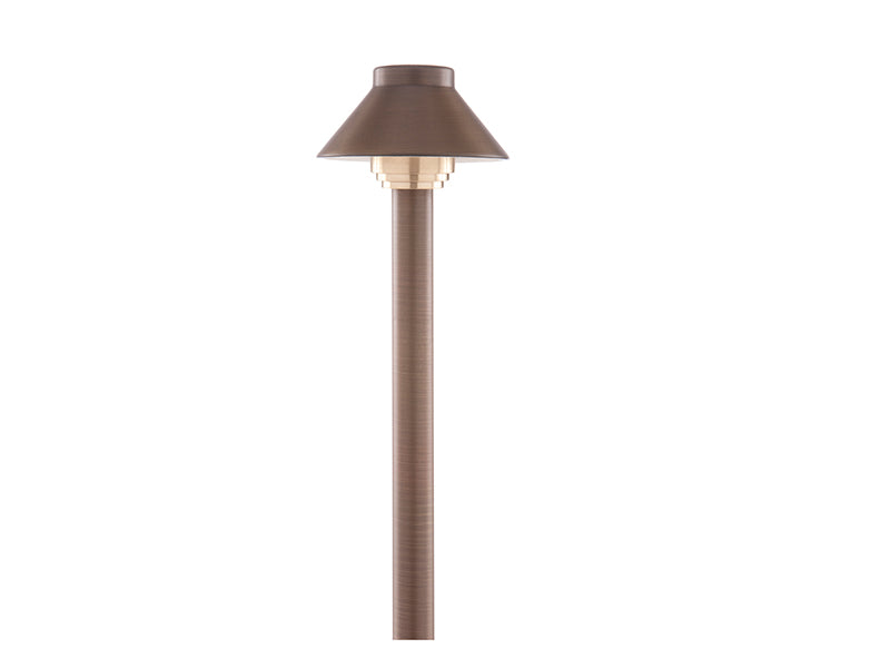 Sollos | 915445S | Traditional Path Light – 4" Hat, 12V - 12" Stem, Antique Brass – Includes 20W-Equiv JC3 LED, 3000K (7-10 day lead time)