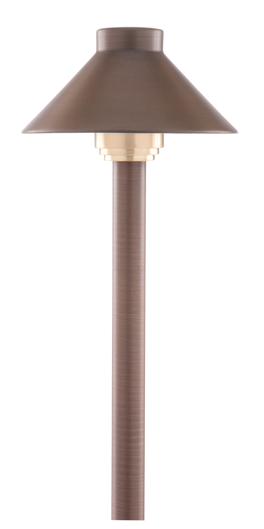 Sollos | 915493S | Traditional Path Light – 5.5" Hat - 12V - 15" Stem, Antique Brass – Includes 20W-Equiv JC3 LED, 3000K (7-10 day lead time)