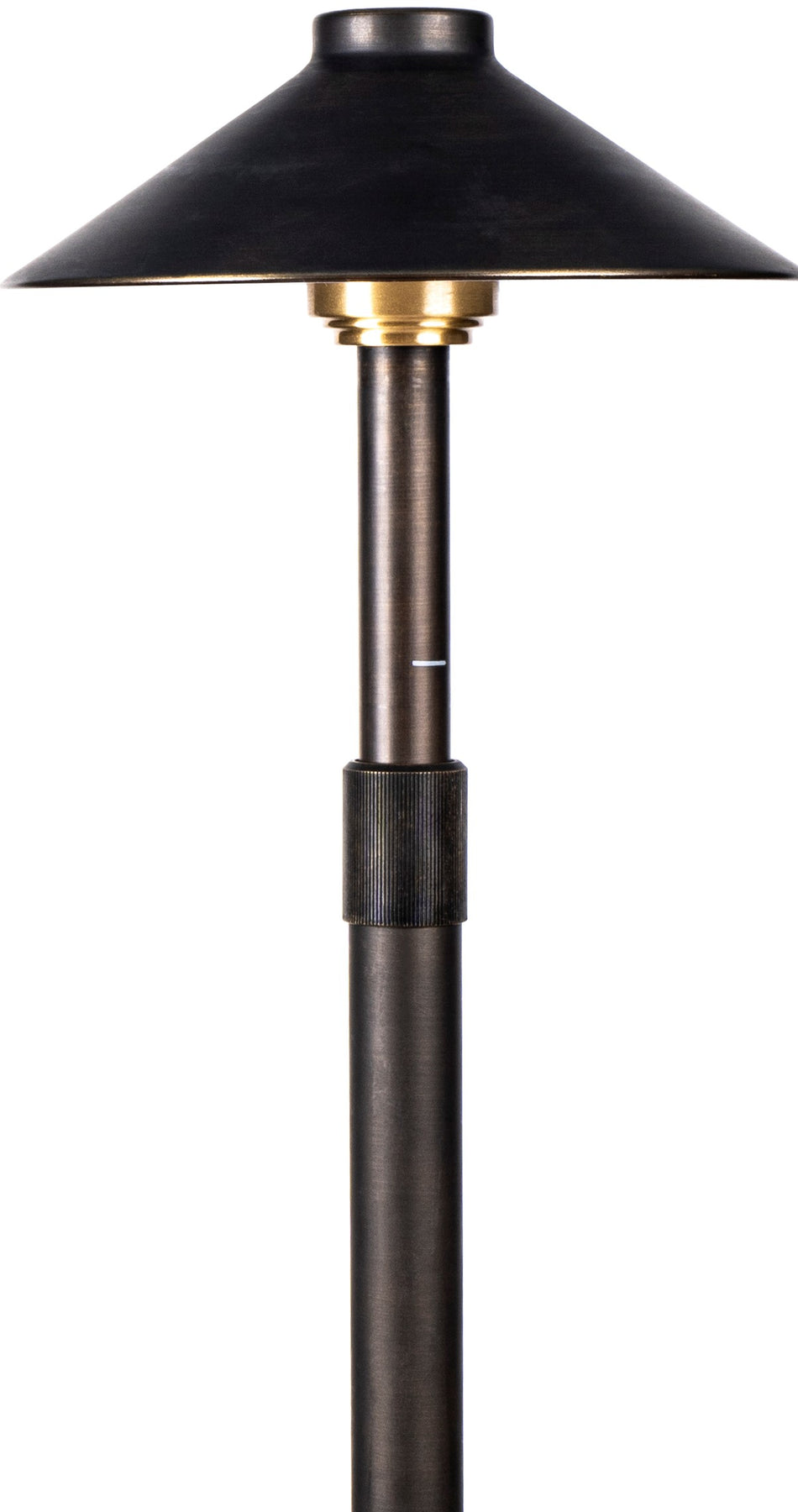 Sollos | 915511 | Traditional Path Light – 7.5" Hat - 12V - 15" Stem, Antique Brass – Fixture Only (7-10 day lead time)