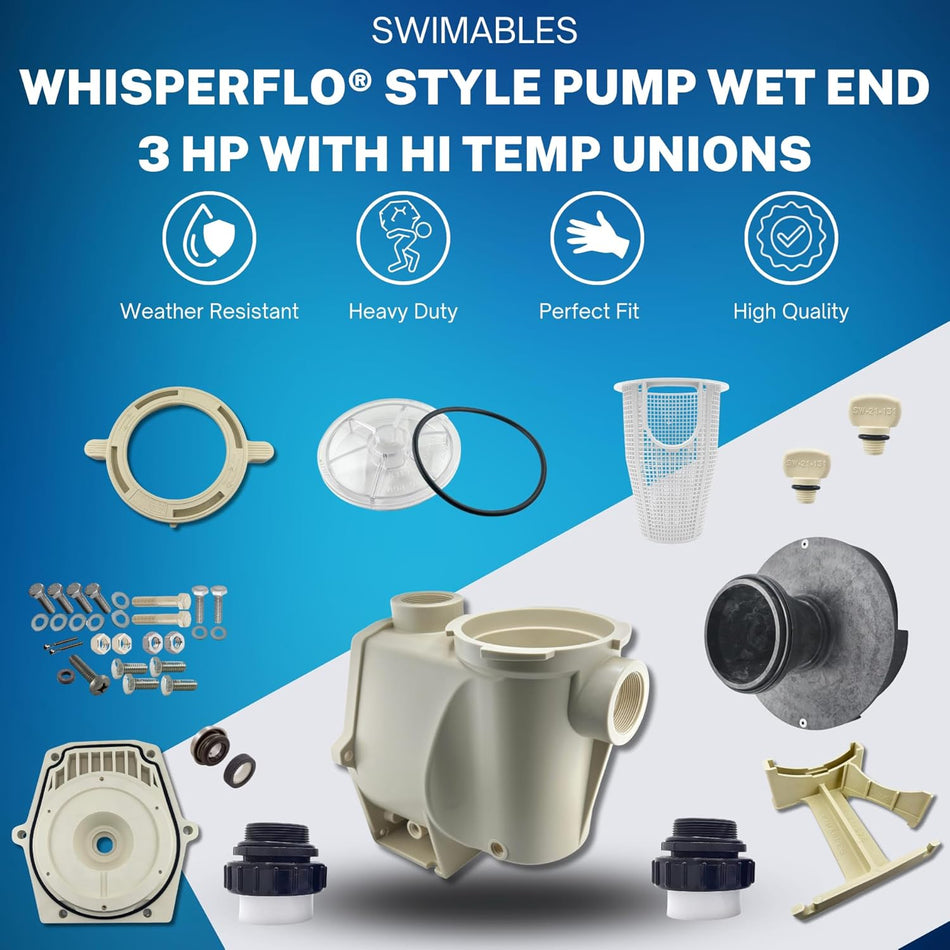 Swimables SW-21-150 WHISPERFLO® IntelliFlo® Style Pump Wet End 3 HP with Hi-Temp Unions | Complete Replacement Kit