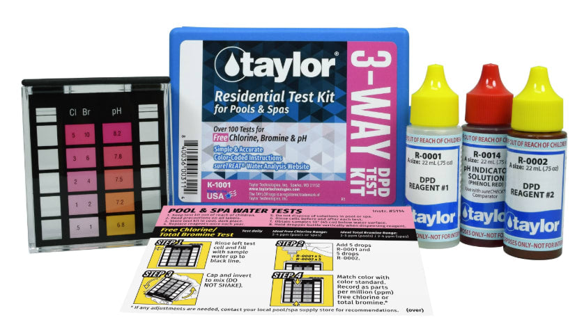 Taylor Water K-1001-12 3-Way DPD Test Kit for Free Chlorine, Bromine, pH