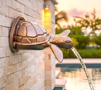 Artista Pools Sea Turtle Scupper Spillway – 1.5" NPT, Premium Metallic Finishes
