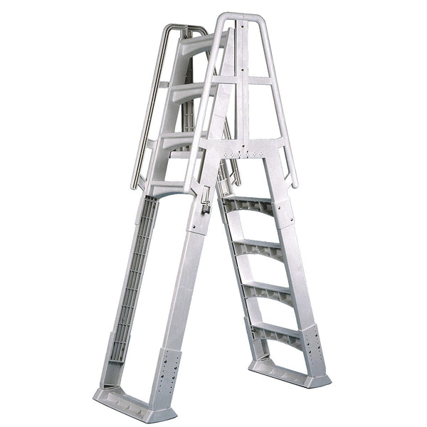 Vinyl Works SLA-T A-Frame 4 Tread A/G Pool Ladder w/ Slide Lock Barrier, Taupe